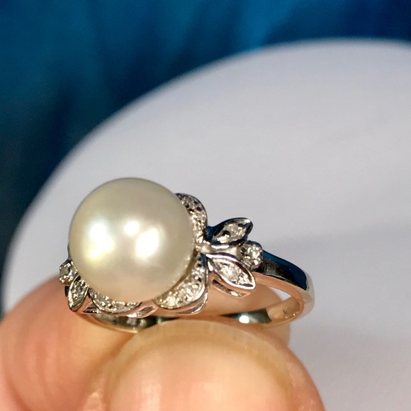 10K GENUINE ART DECO PEARL & DIAMOND COCKTAIL RING